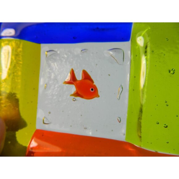 Handcrafted Colorful Glass Dish Fish Motif - 4" Square Ashtray Votive Candle - Picture 7 of 7